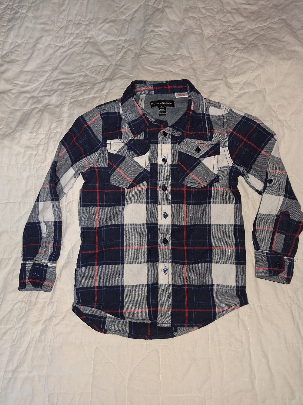 Boys Size 6 Navy & White Plaid Button-Front Shirt - Silver Jeans